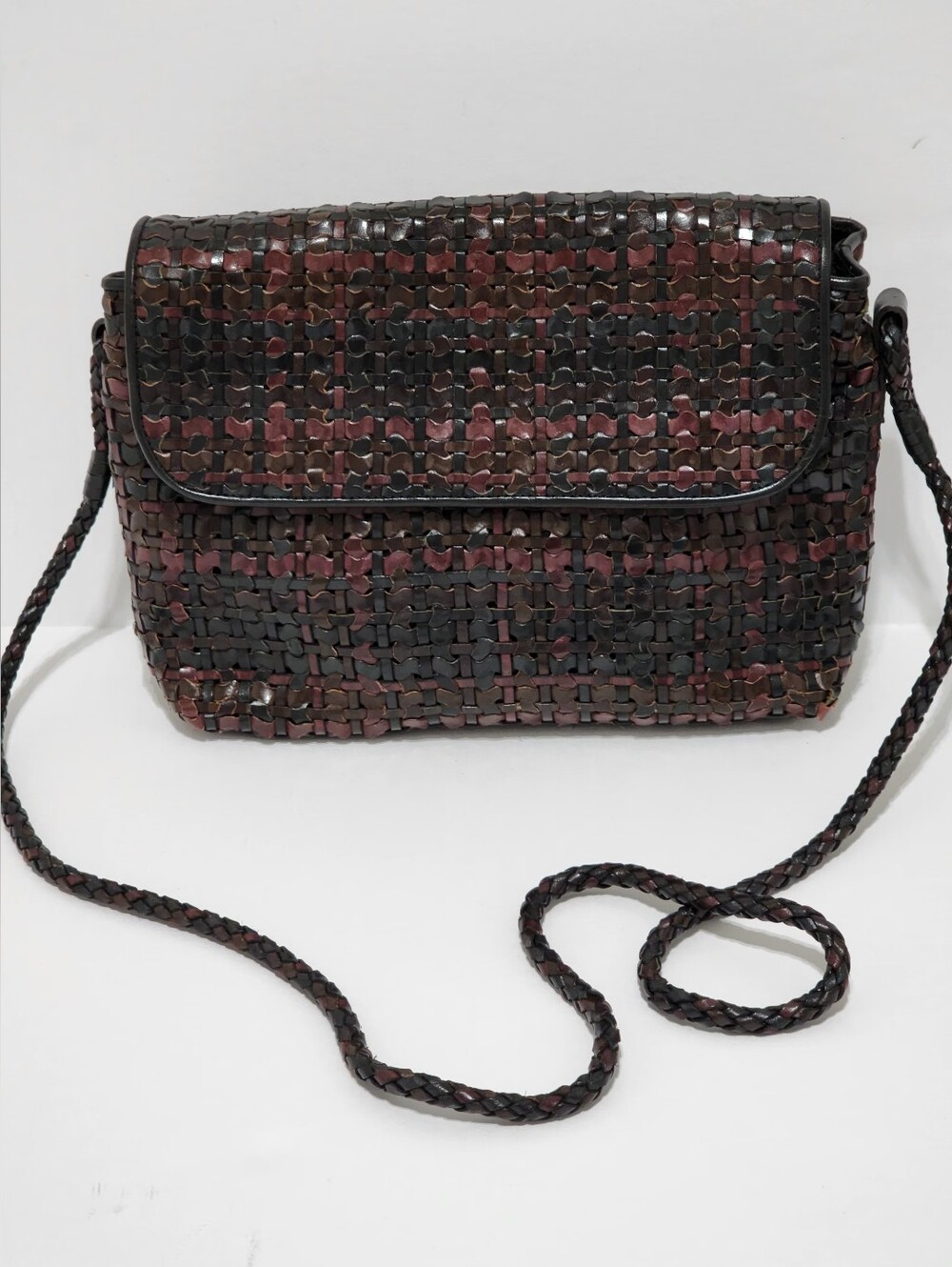 Vintage CEM basket-weave Leather Crossbody Bag handcrafted in Brazil